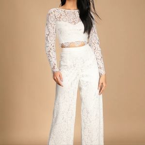 Lulu's Level of Love Ivory Lace Long Sleeve Two-Piece Jumpsuit (Size: Medium)